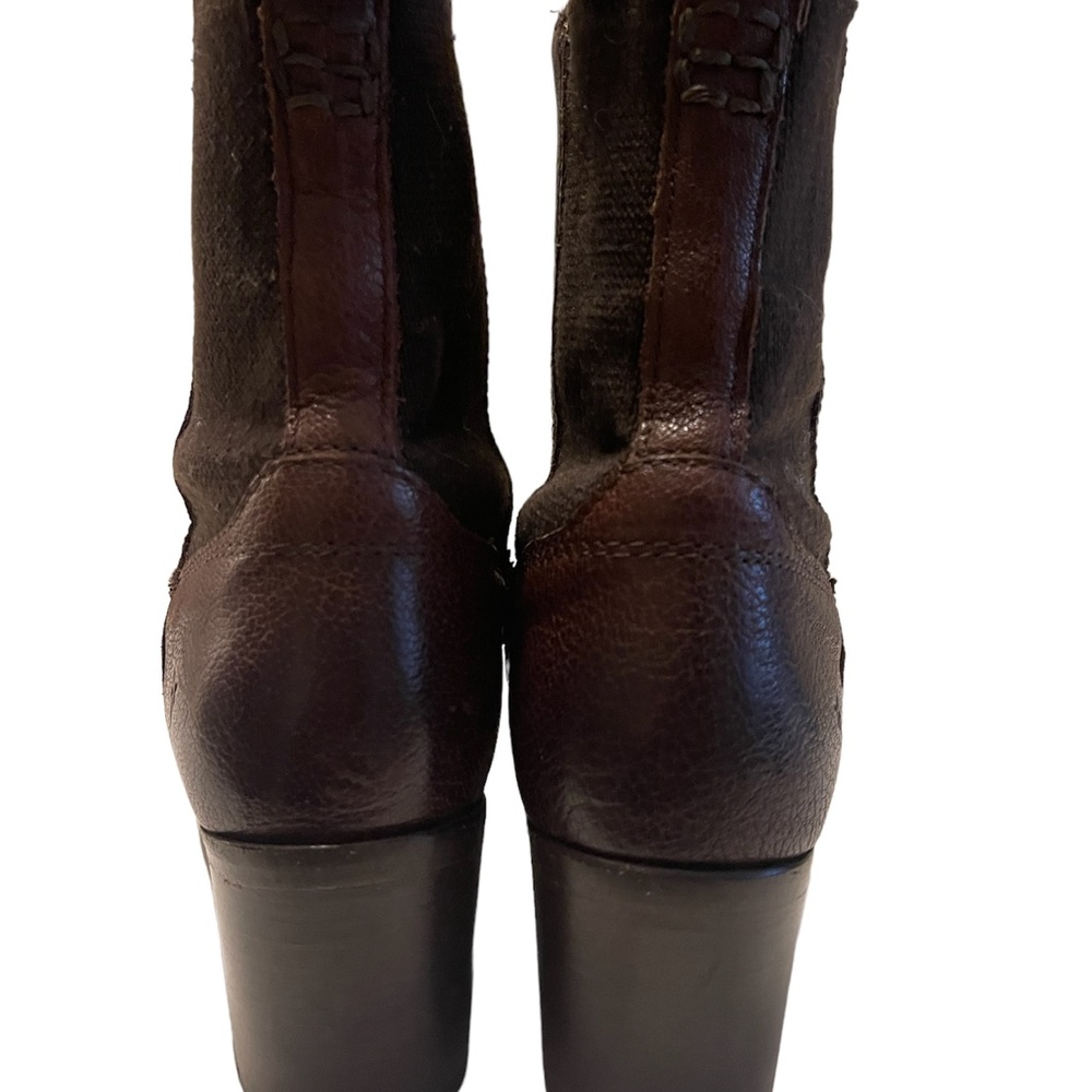 Frye Janis Gore Short-bafl Dark Brown Leather Ankle BOOTS Heel Bootie 6